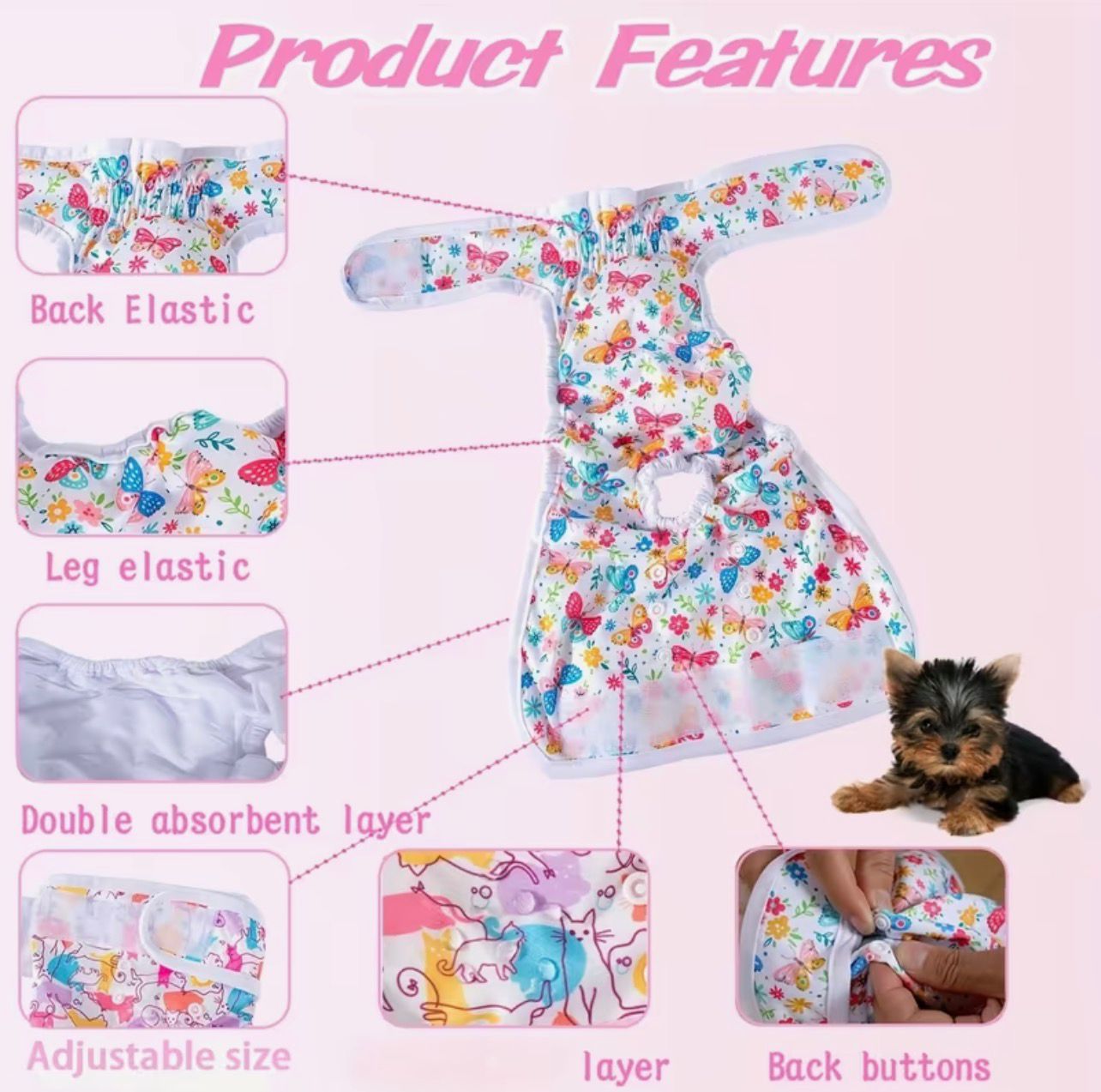 Pañal reutilizable para perrita -Diseño Surtido-incluye tirantes